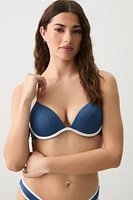 Ardene Contrast Trim Push Up Bikini Top in Dark Blue | Size | Polyester/Nylon/Elastane | Microfiber