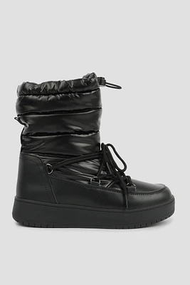 Ardene Puffer Boots in Black | Size | Nylon | Microfiber