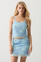 Ardene Floral Double Layer Mesh Tank in Light Blue | Size | Polyester/Spandex
