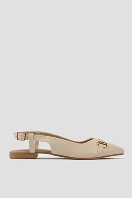 Ardene Horsebit Slingback Flats in Beige | Size | Faux Leather/Faux Suede