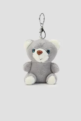 Ardene Teddy Bear Keychain in Grey