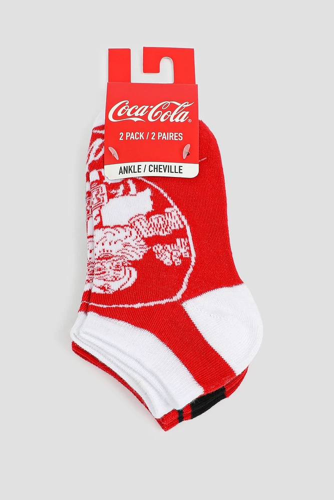 Ardene 2-Pack Coca-Cola Ankle Socks in Red | Polyester/Spandex