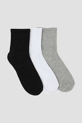 Ardene 3-Pack Demi Crew Socks in Grey | Polyester/Spandex