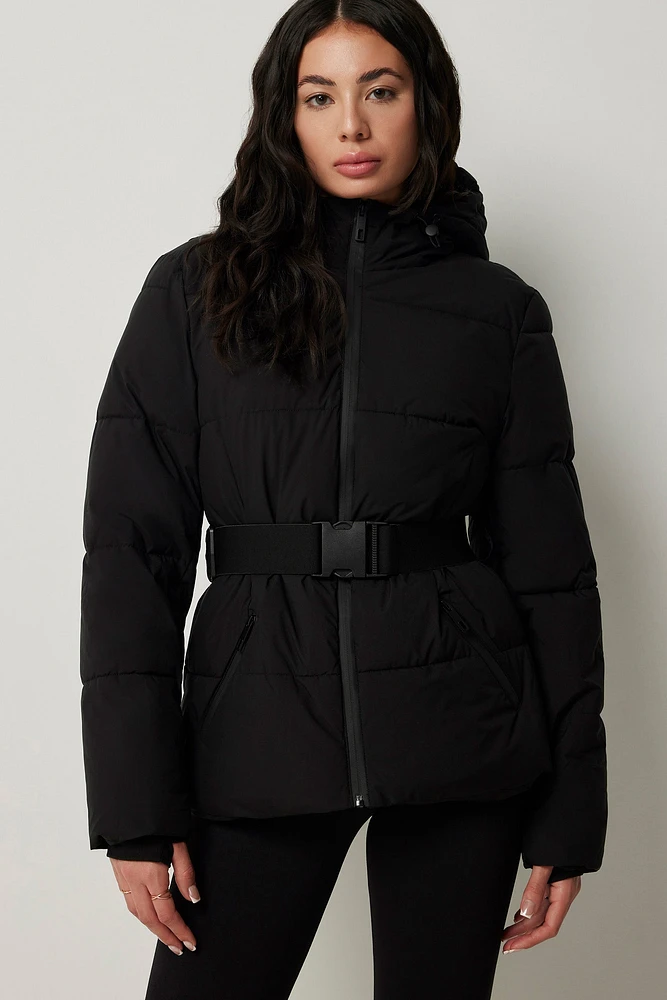 Ardene Belted Puffer Jacket in Black | Size | Polyester