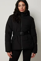 Ardene Belted Puffer Jacket in Black | Size | Polyester