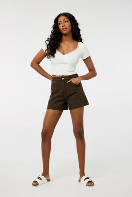 Ardene Colored Mom Shorties in Brown | Size | 100% Cotton