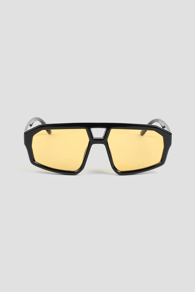 Ardene Yellow Lense Aviator Sunglasses in Black | Size 28