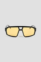 Ardene Yellow Lense Aviator Sunglasses in Black | Size 28