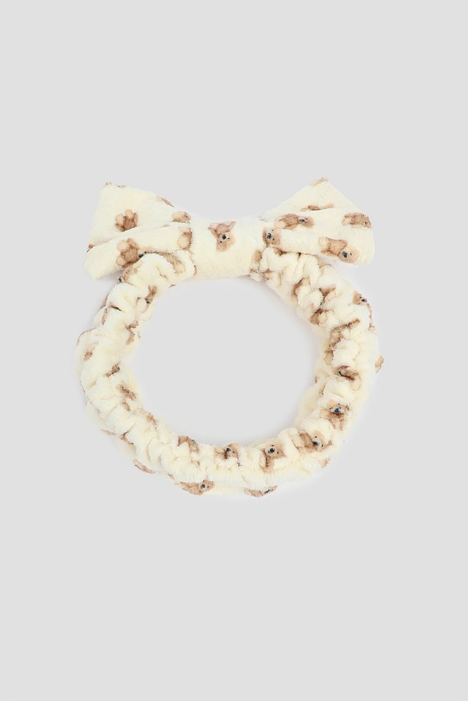 Ardene Teddy Bear Spa Headband in Beige | Polyester