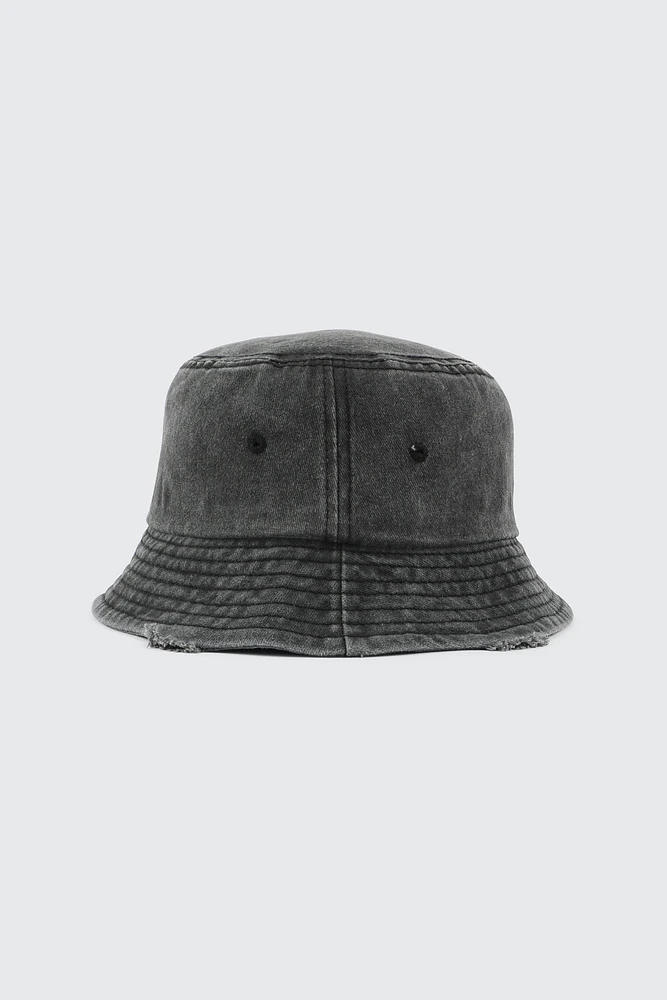 Ardene Distressed Bucket Hat in Black | 100% Cotton