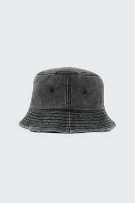 Ardene Distressed Bucket Hat in Black | 100% Cotton