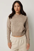 Ardene Short Ragaln Crew Neck Sweater in Beige | Size | Polyester/Nylon