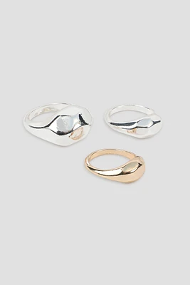 Ardene 3-Pack Thick Rings in Silver | Size