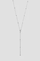 Ardene 14K White Gold Plated Y Necklace with Ball Details in Silver