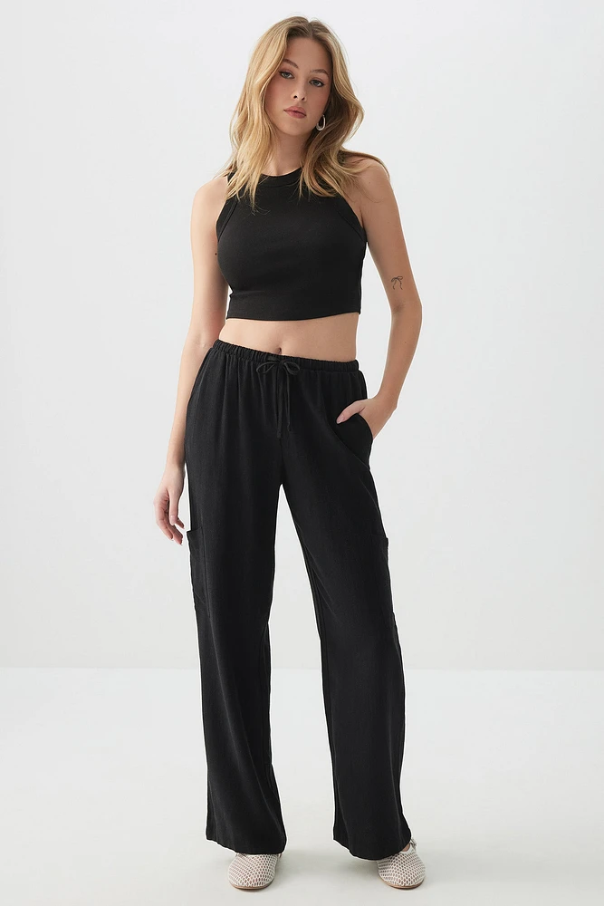 Ardene Low Rise Linen Blend Pants in Black | Size | Viscose