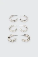 Ardene 3-Pack of Textured Hoops in Silver | Stainless Steel