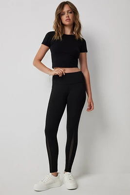 Ardene Mesh Insert Leggings in Black | Size | Polyester/Spandex
