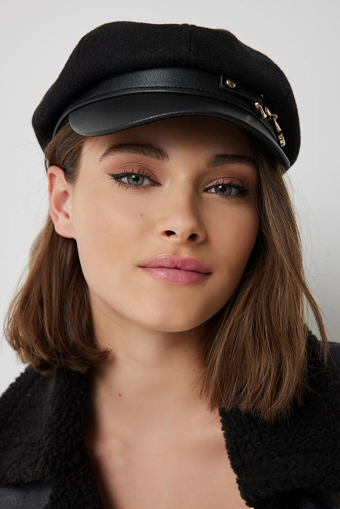 Ardene Newsboy Cap in Black | Polyester