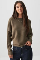 Ardene Horizontal Rib Dolman Sweater in Khaki | Size | Polyester/Rayon/Nylon