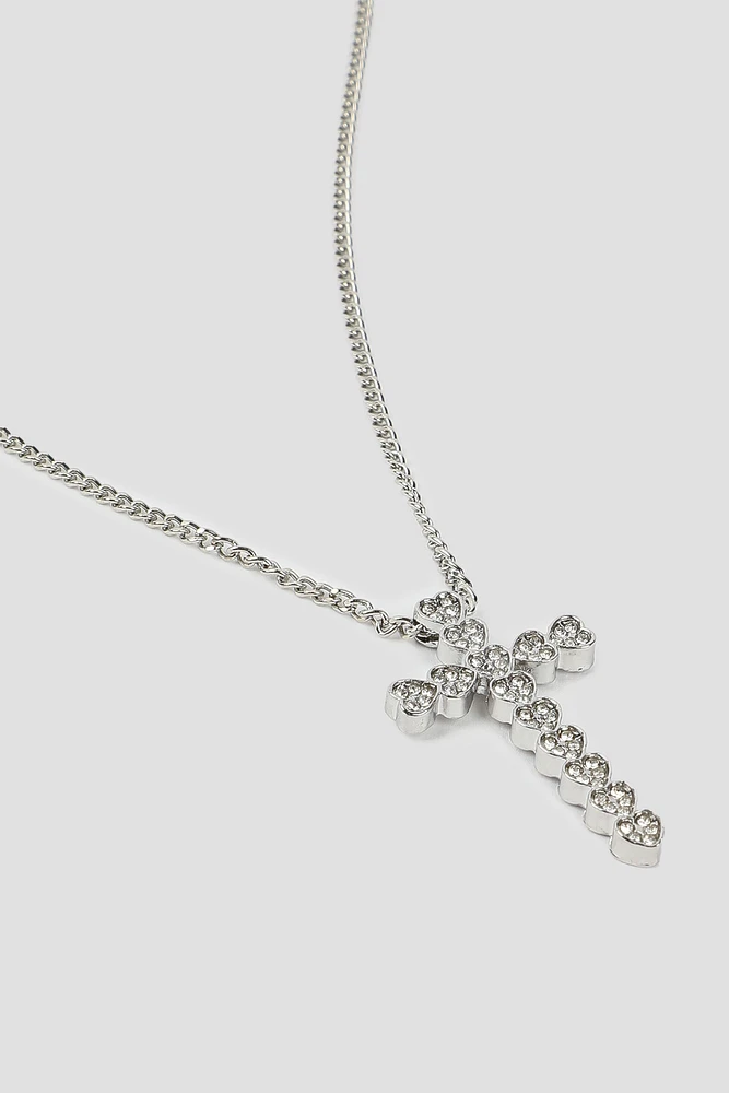 Ardene Heart Cross Chain Necklace in Silver