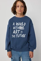 Ardene Kids Graphic Crew Neck Sweatshirt in Dark Blue | Size | Polyester/Cotton | Fleece-Lined