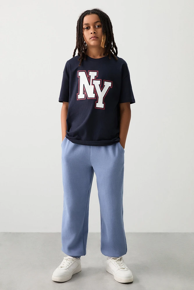 Ardene Kids Solid Sweatpants in Medium Blue | Size | Polyester/Cotton | Fleece-Lined