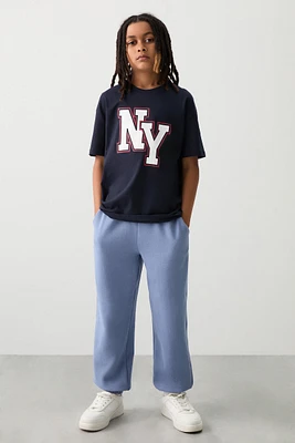 Ardene Kids Solid Sweatpants in Medium Blue | Size | Polyester/Cotton | Fleece-Lined