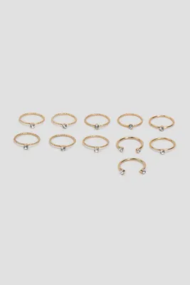 Ardene 11-Pack Mini Rings with Stones in Gold | Size