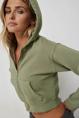 Ardene Fitted Zip-Up Hoodie in Khaki | Size | Polyester/Cotton | Fleece-Lined