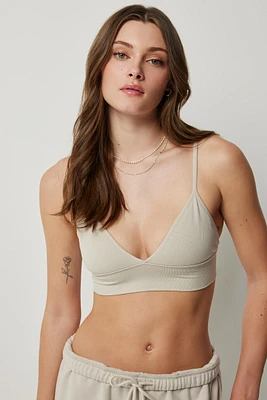 Ardene Seamless Ribbed Triangle Bralette in Sandstone | Size | Nylon/Elastane | Eco-Conscious