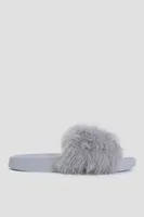 Ardene Faux Fur Slides in Light | Size