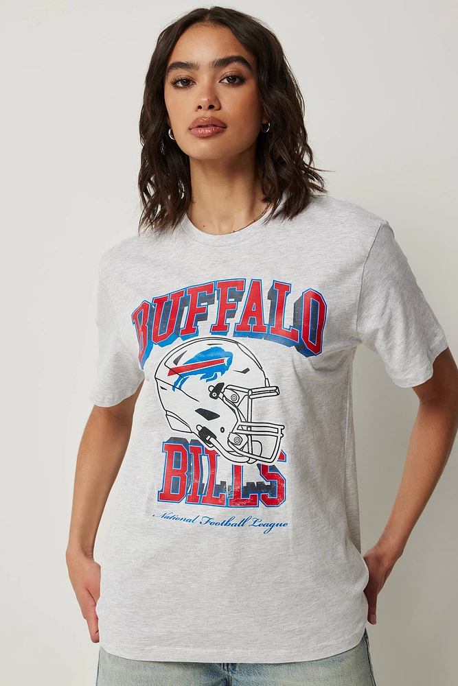 Ardene Oversized Buffalo Bills T-Shirt in Light Grey | Size | 100% Cotton