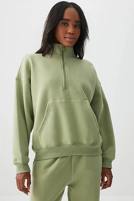 Ardene MADESOFT Fleece Half Zip Sweatshirt in Pistachio Delight | Size | Polyester/Cotton | Eco-Conscious