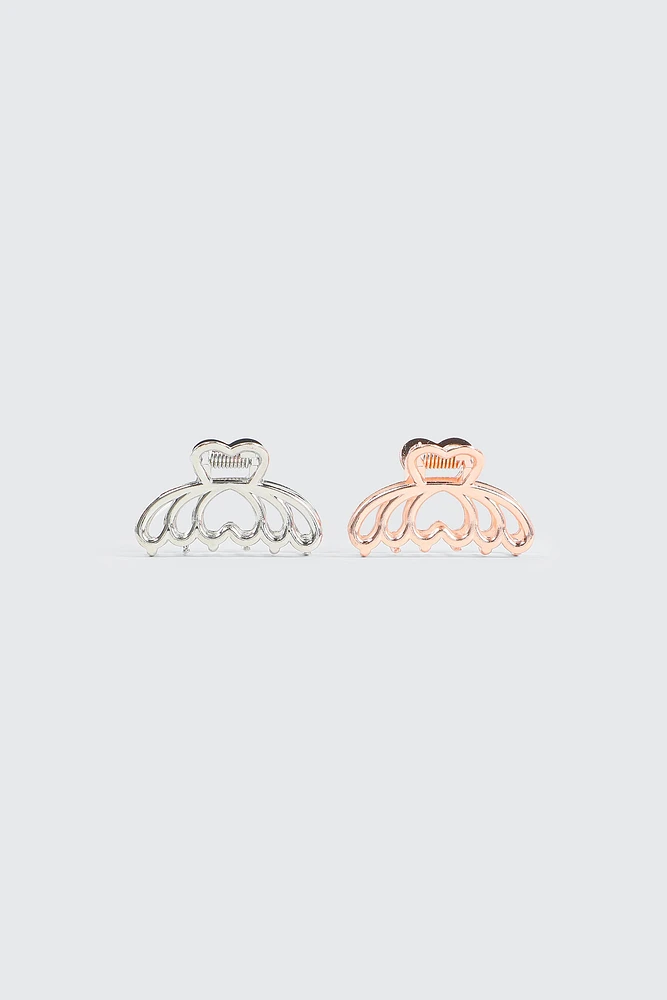 Ardene 2-Pack Heart Cutout Hair Claw in Silver