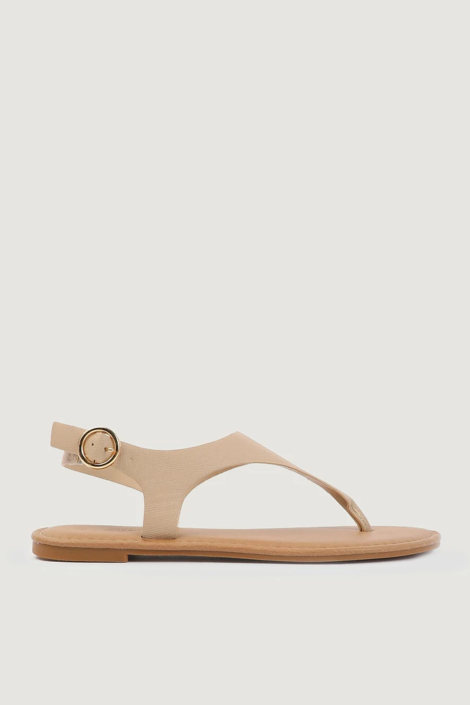 Ardene Faux Leather T-Strap Sandals in Beige | Size