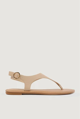 Ardene Faux Leather T-Strap Sandals in Beige | Size