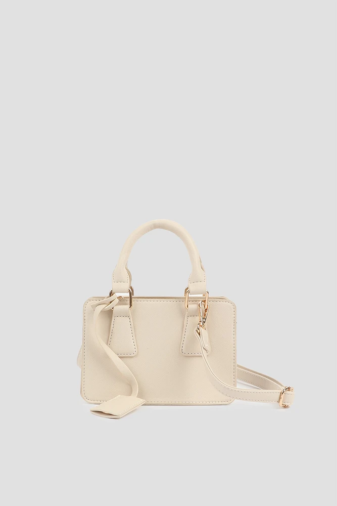 Ardene Small Tote Bag with Keychain in Beige | Faux Leather/Polyester