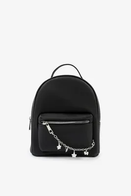 Ardene Small Backpack with Chain Detail in Black | Faux Leather/Polyester