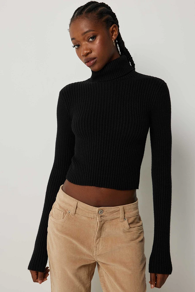 Ardene Crop Turtleneck Sweater in | Size | Polyester/Nylon/Viscose