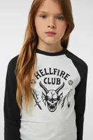 Ardene Hellfire Club Raglan Long Sleeve Tee in Black | Size | Spandex/Cotton