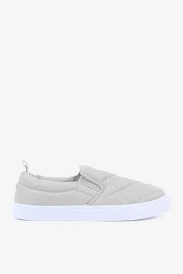 Ardene Quilted Slip-On Sneakers in Light Grey | Size | Faux Leather