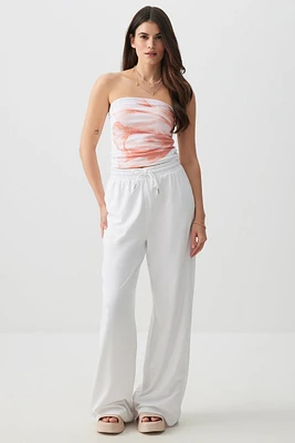 Ardene Organic Cotton Wide Leg Pants in White | Size | Cotton/Elastane | Eco-Conscious