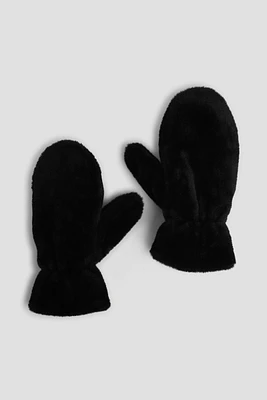 Ardene Teddy Mittens in Black | Polyester