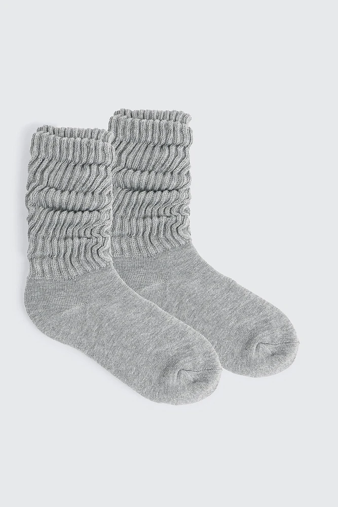 Ardene Slouchy Crew Socks in Light Grey | Size 28 | Polyester/Spandex