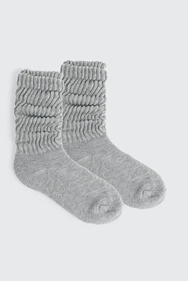 Ardene Slouchy Crew Socks in Light Grey | Size 28 | Polyester/Spandex