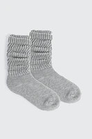 Ardene Slouchy Crew Socks in Light Grey | Size 28 | Polyester/Spandex