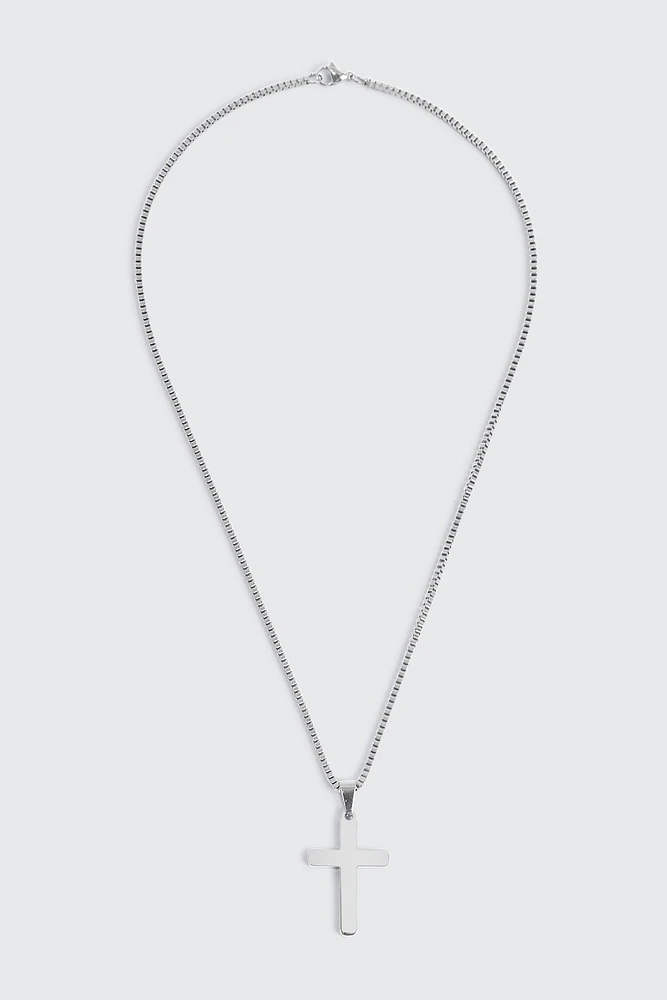 Ardene Man Stainless Steel Cross Pendant Chain Necklace For Men in Silver