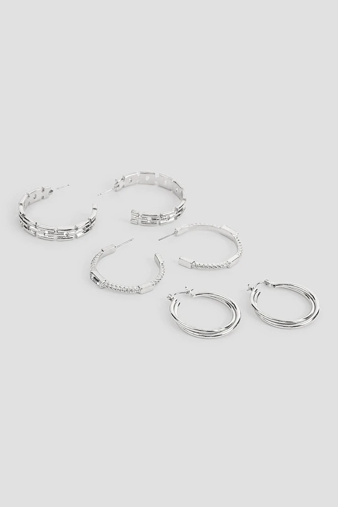 Ardene 3-Pack of Mix Hoop Earrings in Silver | Stainless Steel