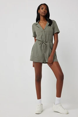 Ardene Collared Romper in Khaki | Size