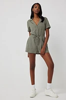 Ardene Collared Romper in Khaki | Size Large